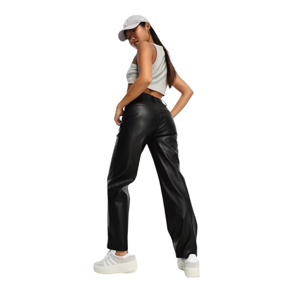 ASOS DESIGN Petite faux leather straight leg pants in black Size 2 PETITE